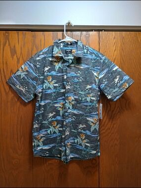 NWT Hurley Gray Tropical Print Short-Sleeve Shirt